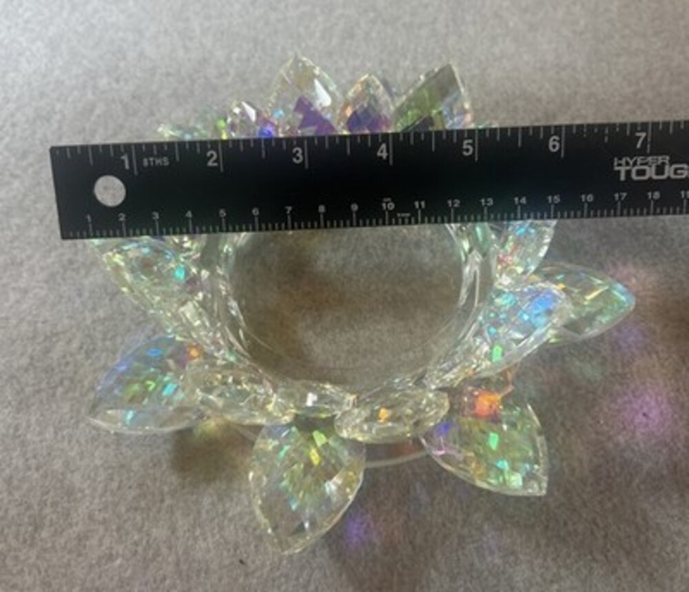 2-Crystal Lotus Flower Candle Holders Iridescent - Picture 4 of 6